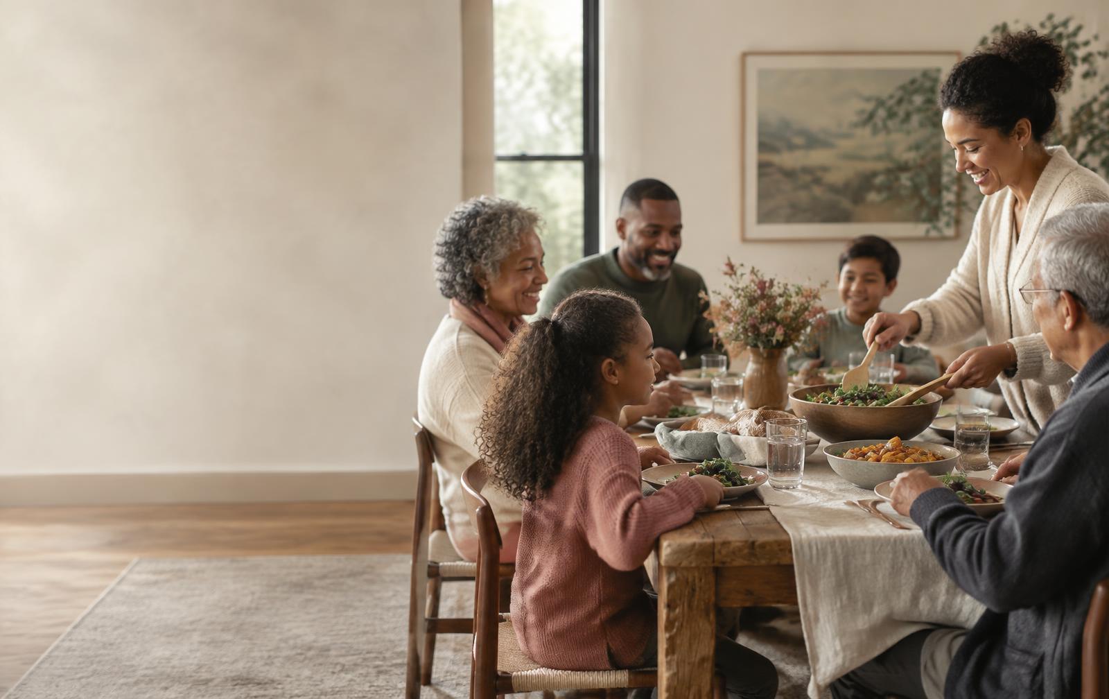 A family sharing a meal around the table